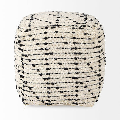 Mercana - Aarohi 16.0L x 16.0W x 16.0H Cream/Black Cotton Patterned Pouf - 69505 view 2