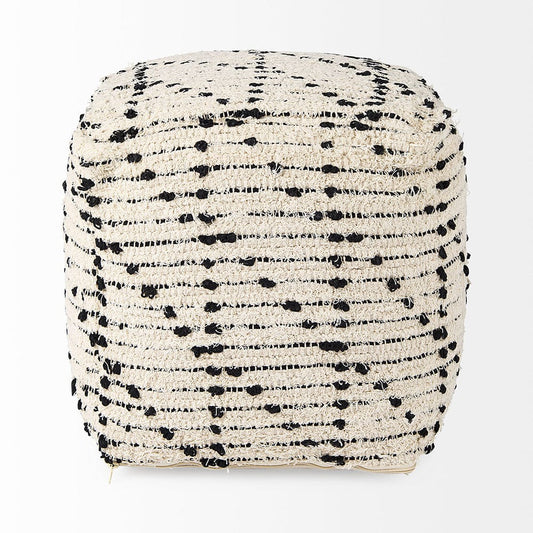 Mercana - Aarohi 16.0L x 16.0W x 16.0H Cream/Black Cotton Patterned Pouf - 69505 view 2