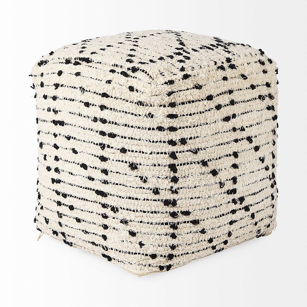 Mercana - Aarohi 16.0L x 16.0W x 16.0H Cream/Black Cotton Patterned Pouf - 69505 view 3