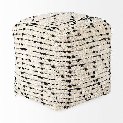 Mercana - Aarohi 16.0L x 16.0W x 16.0H Cream/Black Cotton Patterned Pouf - 69505 view 3