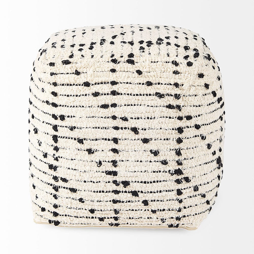 Mercana - Aarohi 16.0L x 16.0W x 16.0H Cream/Black Cotton Patterned Pouf - 69505 view 4