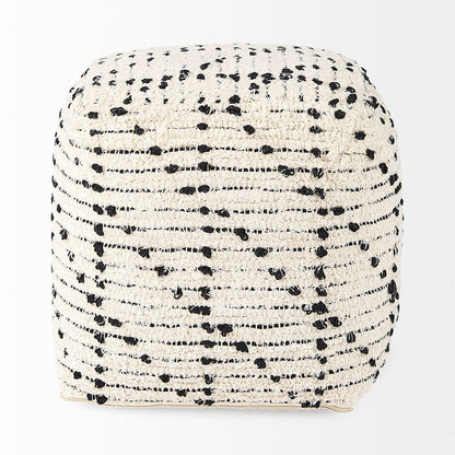 Mercana - Aarohi 16.0L x 16.0W x 16.0H Cream/Black Cotton Patterned Pouf - 69505 view 4