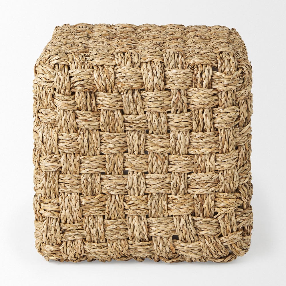 Mercana - Adele 17.7L x 17.7W x 17.7H Medium Brown Seagrass Woven Square Pouf - 69605 view 2