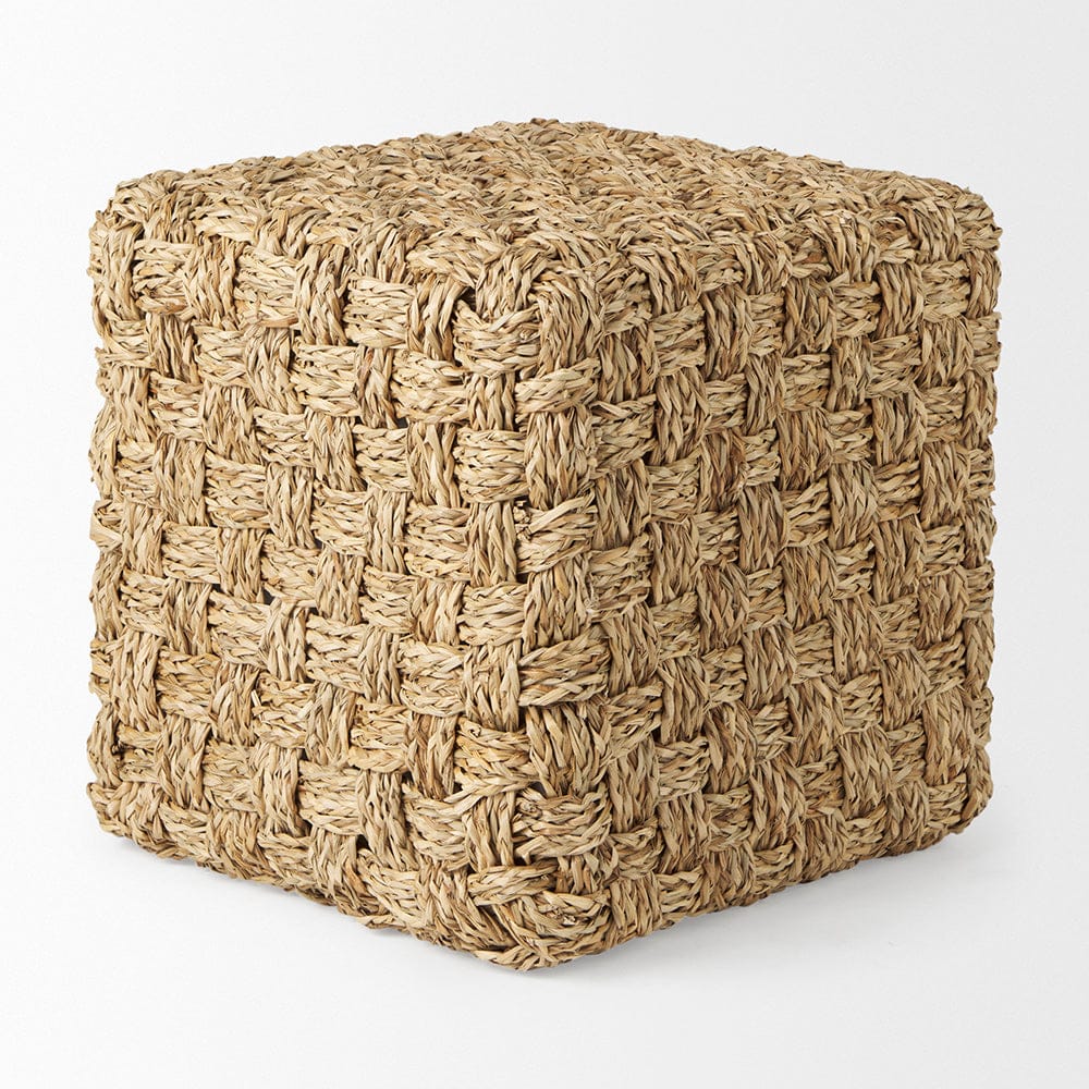 Mercana - Adele 17.7L x 17.7W x 17.7H Medium Brown Seagrass Woven Square Pouf - 69605 view 3