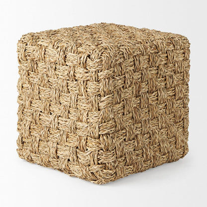 Mercana - Adele 17.7L x 17.7W x 17.7H Medium Brown Seagrass Woven Square Pouf - 69605 view 3