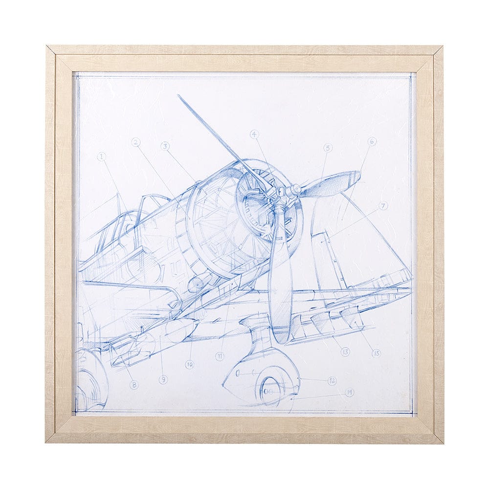Mercana - Airplane Mechanical Sketch I by Ethan Harper a Hand Embellished Textured Framed Art Print - 13506 view 1