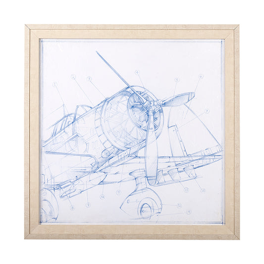 Mercana - Airplane Mechanical Sketch I by Ethan Harper a Hand Embellished Textured Framed Art Print - 13506 view 1