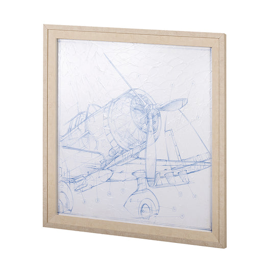Mercana - Airplane Mechanical Sketch I by Ethan Harper a Hand Embellished Textured Framed Art Print - 13506 view 2