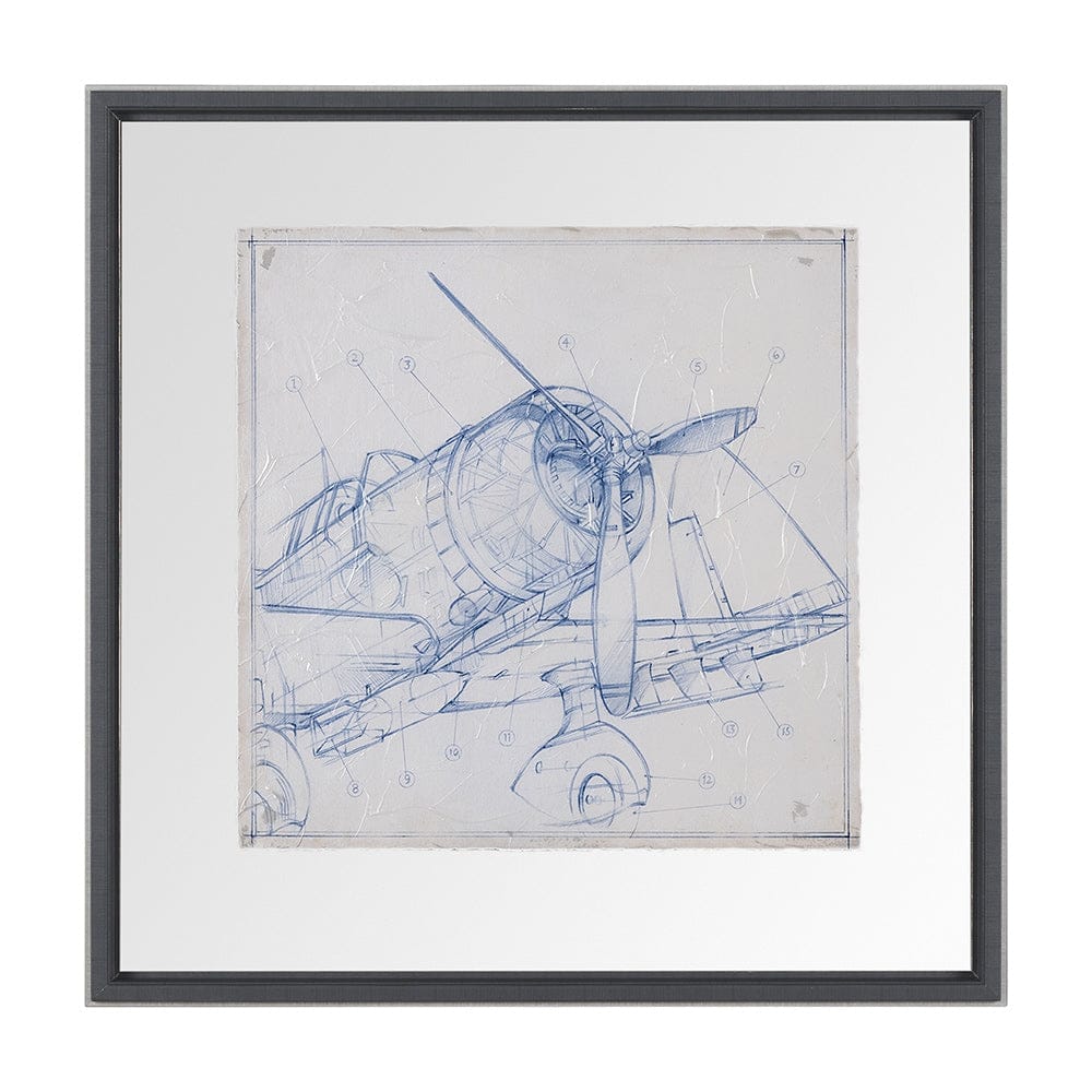 Mercana - Airplane Mechanical Sketch I by Ethan Harper Hand Embellished Framed Art Print Matted under Glass - 13504 view 1