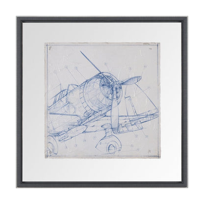 Mercana - Airplane Mechanical Sketch I by Ethan Harper Hand Embellished Framed Art Print Matted under Glass - 13504 view 1