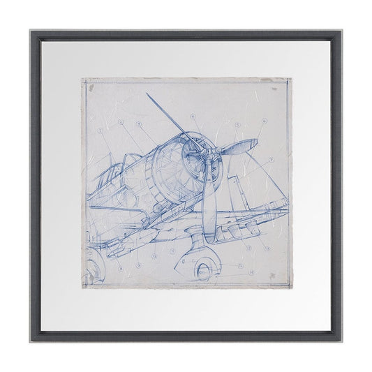 Mercana - Airplane Mechanical Sketch I by Ethan Harper Hand Embellished Framed Art Print Matted under Glass - 13504 view 1