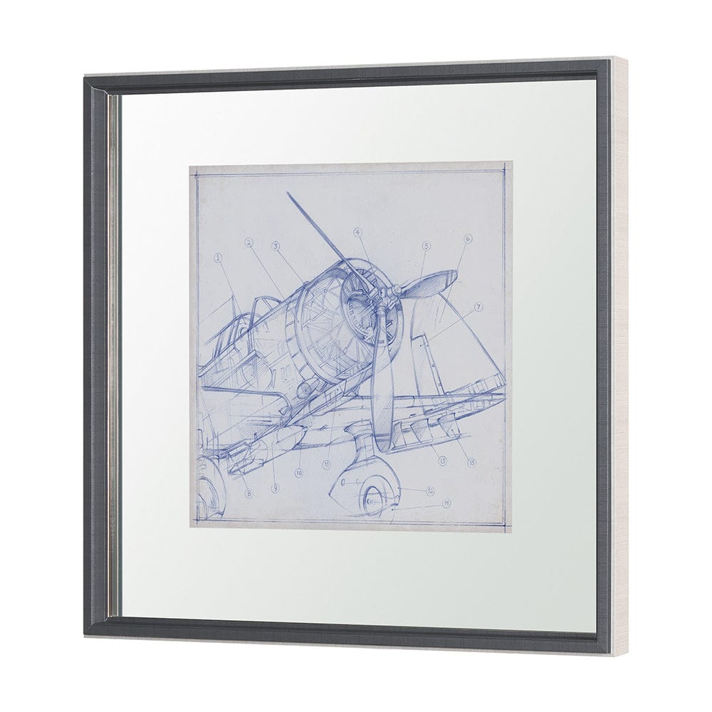 Mercana - Airplane Mechanical Sketch I by Ethan Harper Hand Embellished Framed Art Print Matted under Glass - 13504 view 2