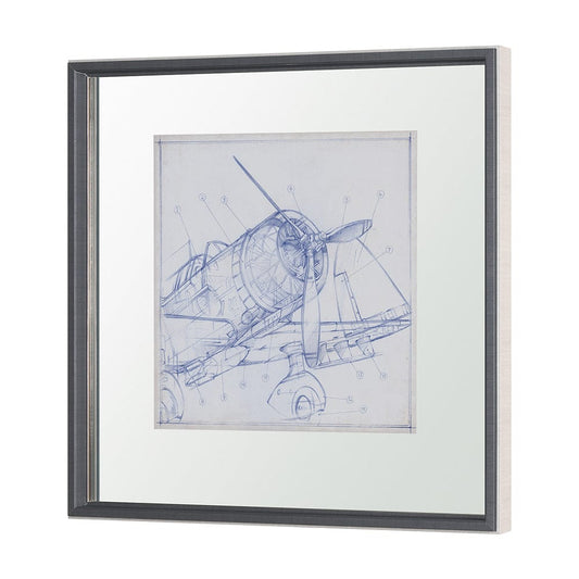 Mercana - Airplane Mechanical Sketch I by Ethan Harper Hand Embellished Framed Art Print Matted under Glass - 13504 view 2