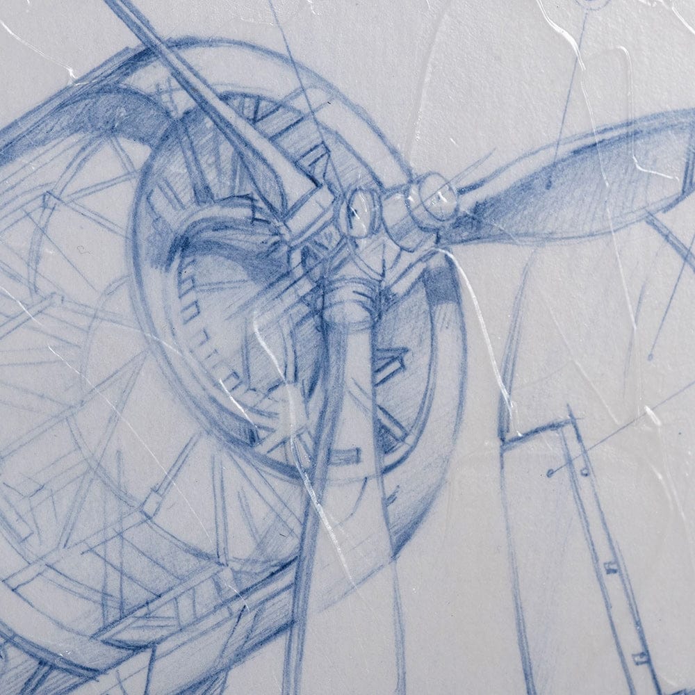 Mercana - Airplane Mechanical Sketch I by Ethan Harper Hand Embellished Framed Art Print Matted under Glass - 13504 view 6