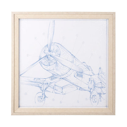 Mercana - Airplane Mechanical Sketch II by Ethan Harper a Hand Embellished Textured Framed Art Print - 13507 view 1