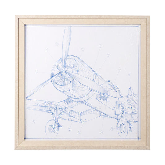 Mercana - Airplane Mechanical Sketch II by Ethan Harper a Hand Embellished Textured Framed Art Print - 13507 view 1