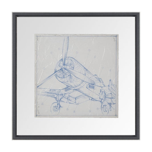 Mercana - Airplane Mechanical Sketch II by Ethan Harper Hand Embellished Framed Art Print Matted under Glass - 13505 view 1