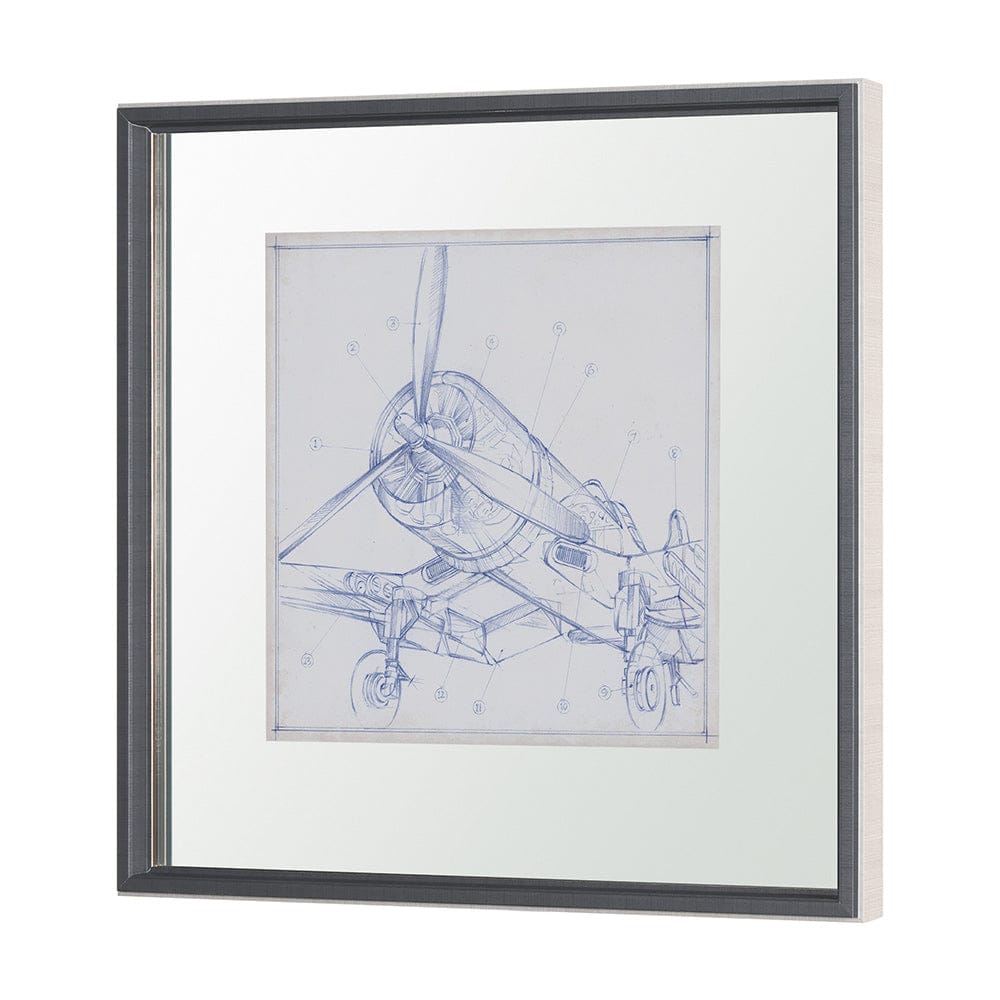 Mercana - Airplane Mechanical Sketch II by Ethan Harper Hand Embellished Framed Art Print Matted under Glass - 13505 view 2