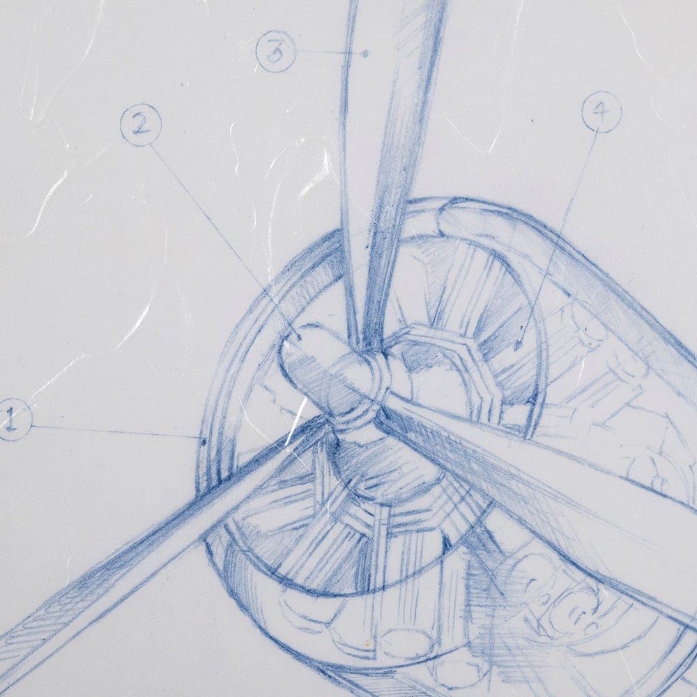 Mercana - Airplane Mechanical Sketch II by Ethan Harper Hand Embellished Framed Art Print Matted under Glass - 13505 view 6