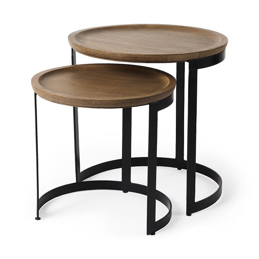 Mercana - Aisley 19.3L x 19.3W x 19H Light Brown Wood W/ Black Metal Base Round Nesting Side Tables (Set of 2) - 69283 view 1