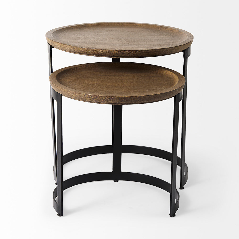 Mercana - Aisley 19.3L x 19.3W x 19H Light Brown Wood W/ Black Metal Base Round Nesting Side Tables (Set of 2) - 69283 view 2