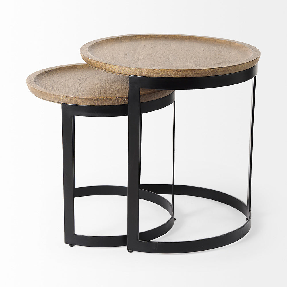 Mercana - Aisley 19.3L x 19.3W x 19H Light Brown Wood W/ Black Metal Base Round Nesting Side Tables (Set of 2) - 69283 view 3