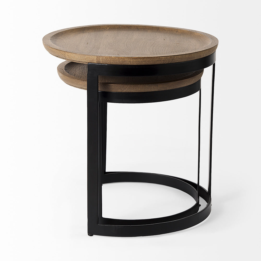 Mercana - Aisley 19.3L x 19.3W x 19H Light Brown Wood W/ Black Metal Base Round Nesting Side Tables (Set of 2) - 69283 view 4