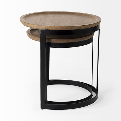 Mercana - Aisley 19.3L x 19.3W x 19H Light Brown Wood W/ Black Metal Base Round Nesting Side Tables (Set of 2) - 69283 view 4