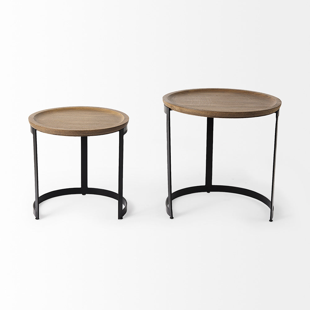 Mercana - Aisley 19.3L x 19.3W x 19H Light Brown Wood W/ Black Metal Base Round Nesting Side Tables (Set of 2) - 69283 view 5