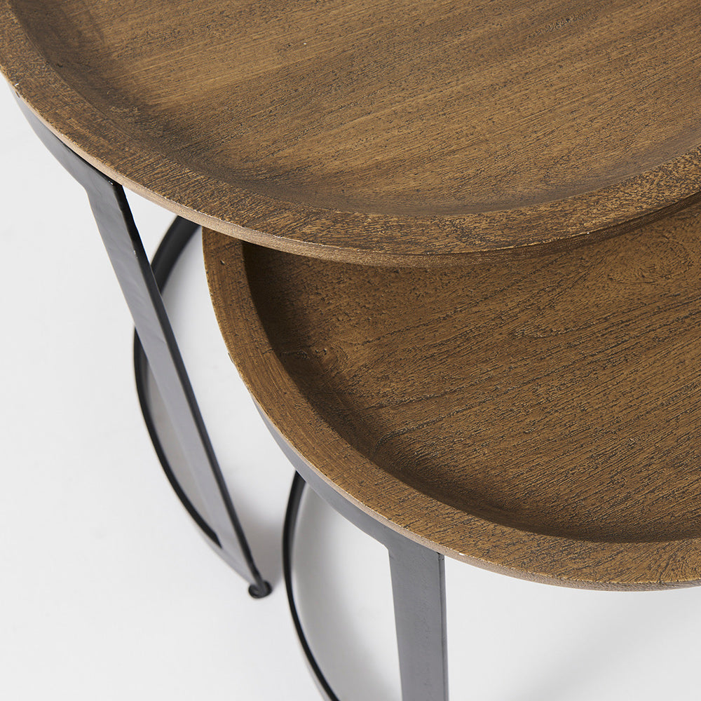 Mercana - Aisley 19.3L x 19.3W x 19H Light Brown Wood W/ Black Metal Base Round Nesting Side Tables (Set of 2) - 69283 view 8