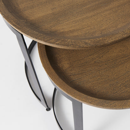 Mercana - Aisley 19.3L x 19.3W x 19H Light Brown Wood W/ Black Metal Base Round Nesting Side Tables (Set of 2) - 69283 view 8