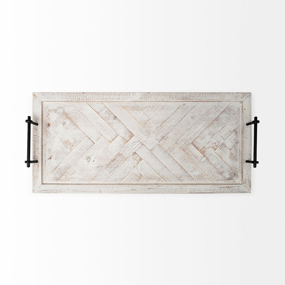 Mercana - Alfred 35L x 16W Natural Wooden Herringbone Rectangular Tray - 67036 view 3
