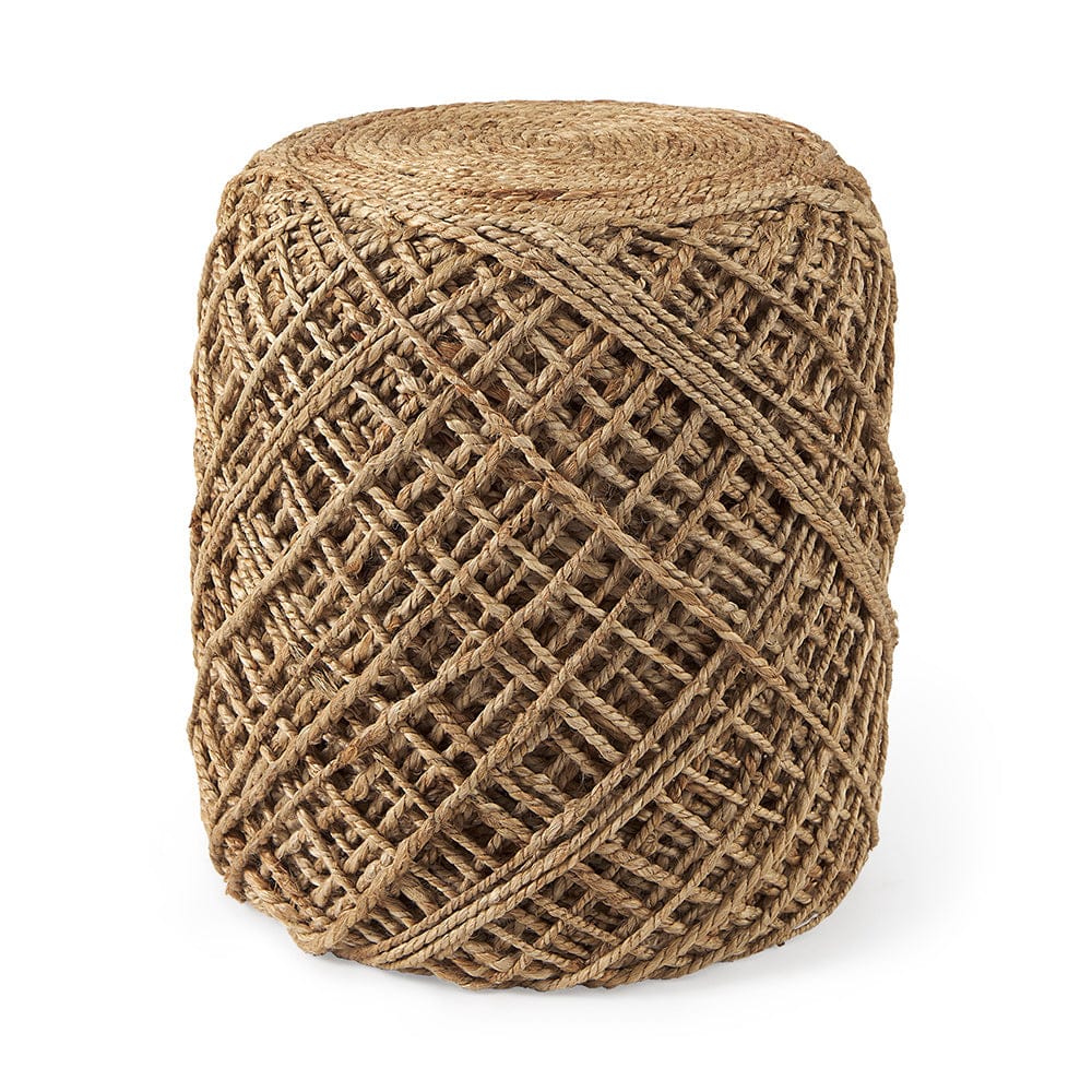 Mercana - Allium Brown Handwoven Wool Cylindrical Pouf - 69446 view 1