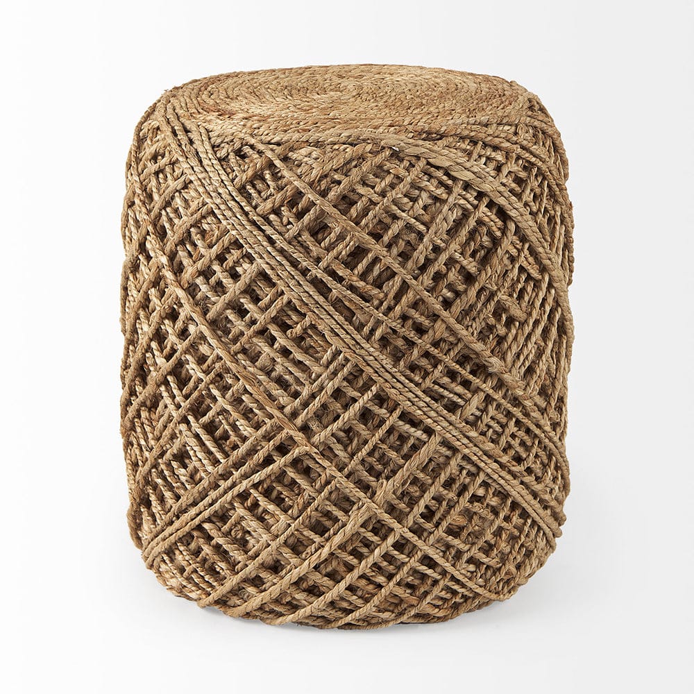 Mercana - Allium Brown Handwoven Wool Cylindrical Pouf - 69446 view 5