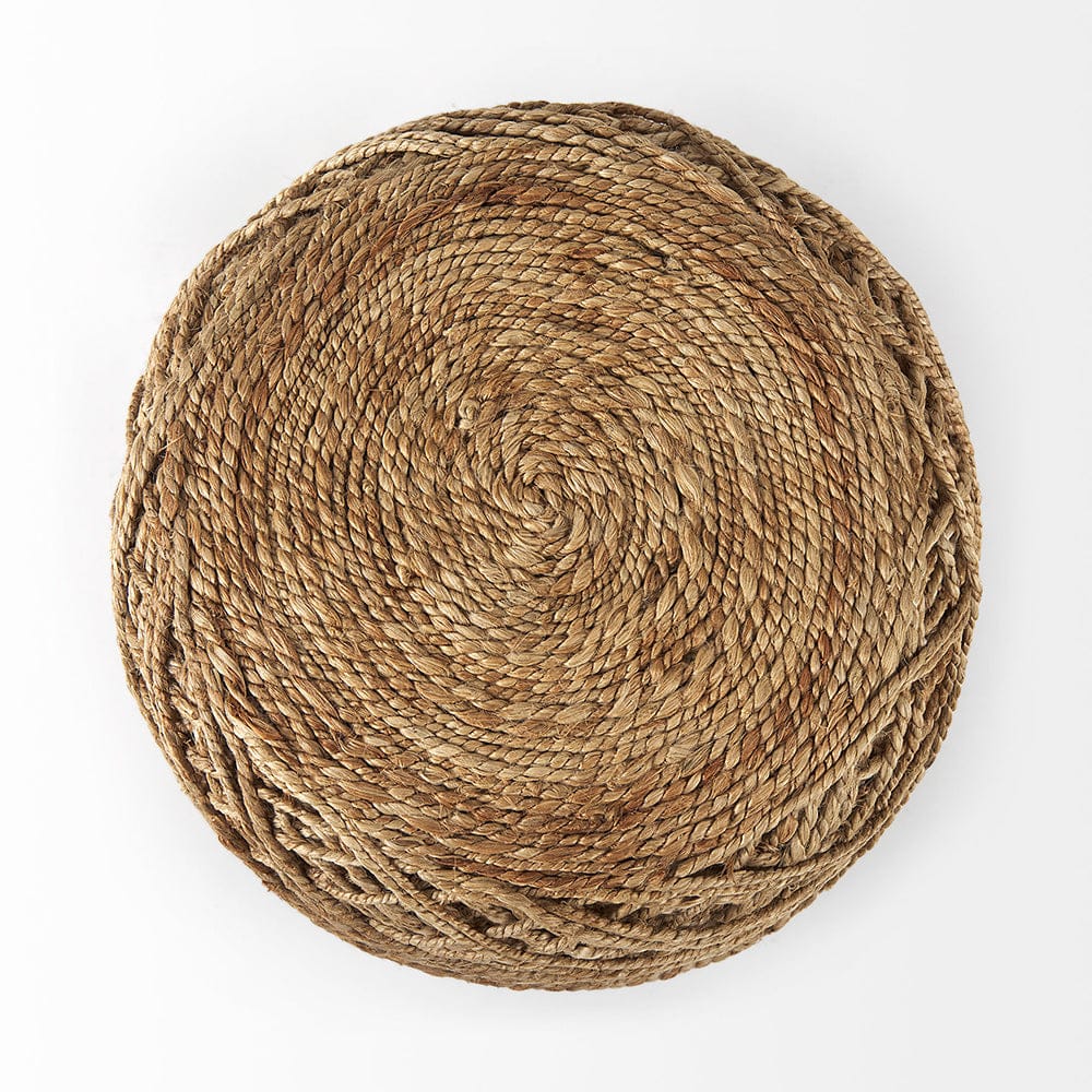Mercana - Allium Brown Handwoven Wool Cylindrical Pouf - 69446 view 6