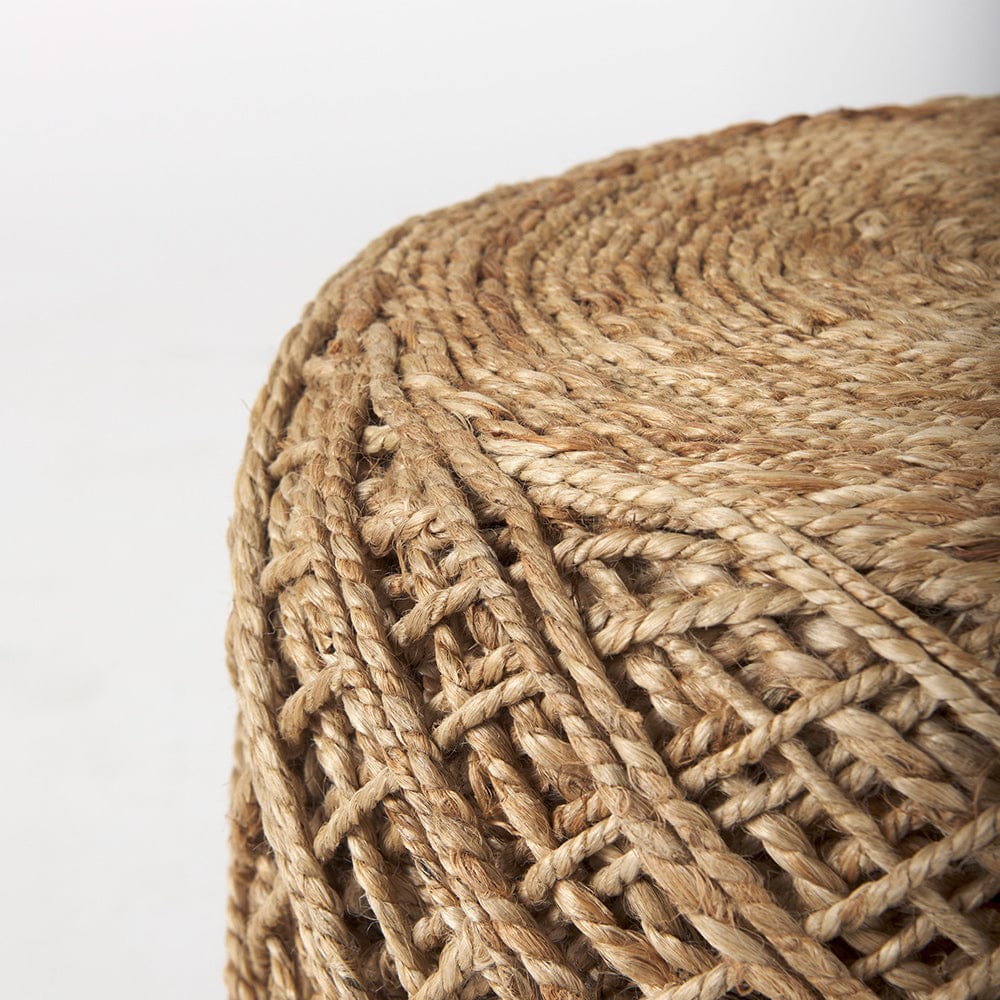 Mercana - Allium Brown Handwoven Wool Cylindrical Pouf - 69446 view 7