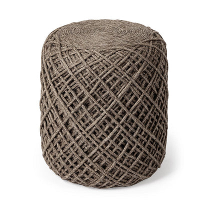 Mercana - Allium Dark Brown Handwoven Wool Cylindrical Pouf - 68730 view 1