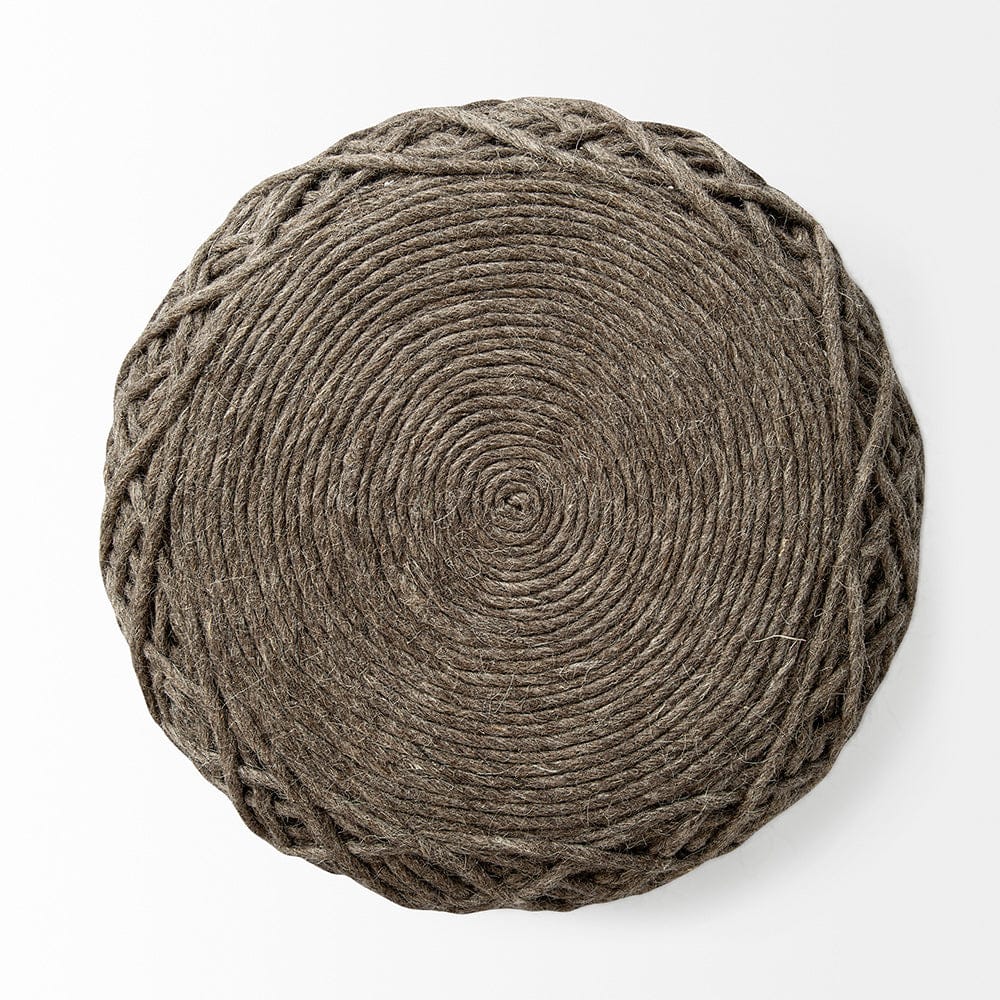 Mercana - Allium Dark Brown Handwoven Wool Cylindrical Pouf - 68730 view 3