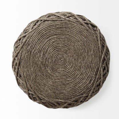 Mercana - Allium Dark Brown Handwoven Wool Cylindrical Pouf - 68730 view 3