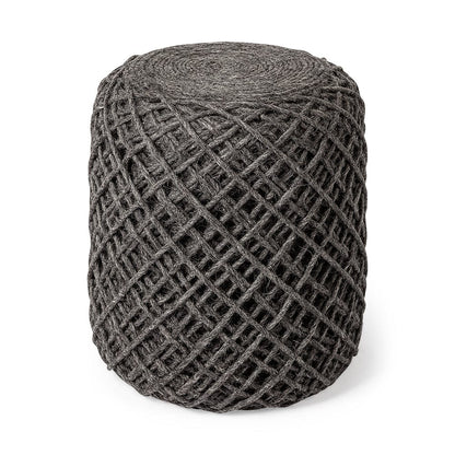 Mercana - Allium Dark Gray Handwoven Wool Cylindrical Pouf - 68731 view 1