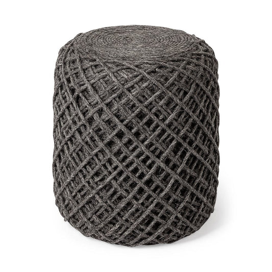 Mercana - Allium Dark Gray Handwoven Wool Cylindrical Pouf - 68731 view 1