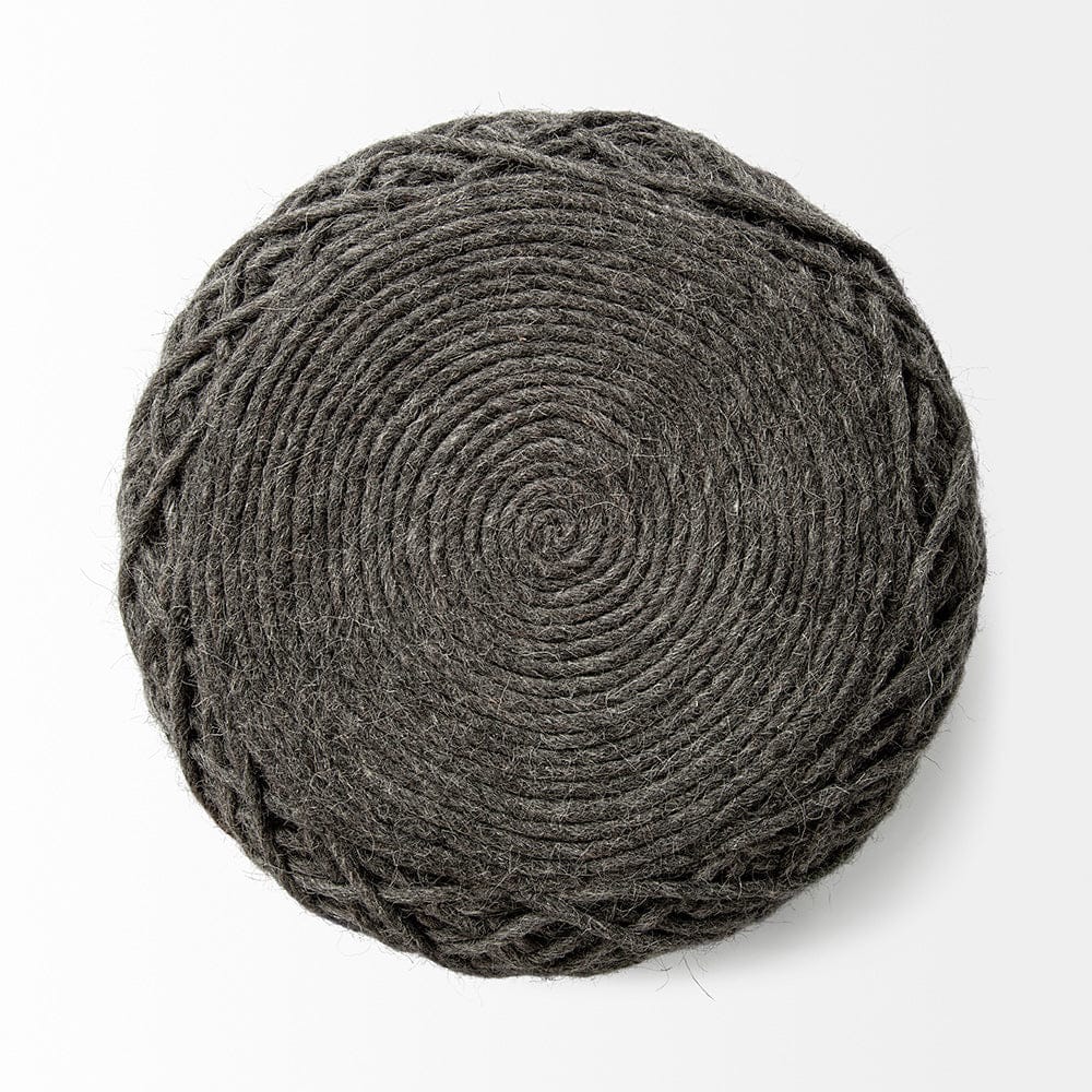 Mercana - Allium Dark Gray Handwoven Wool Cylindrical Pouf - 68731 view 3