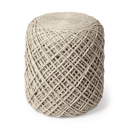 Mercana - Allium Oatmeal Handwoven Wool Cylindrical Pouf - 68729 view 1