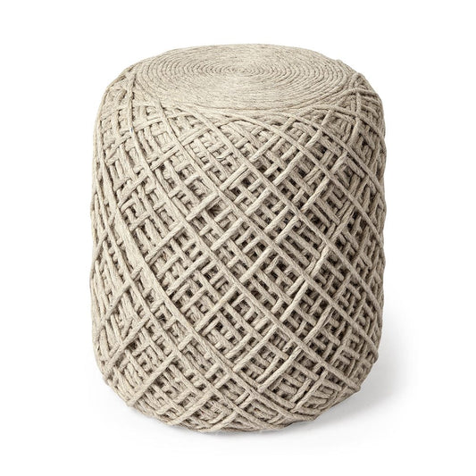 Mercana - Allium Oatmeal Handwoven Wool Cylindrical Pouf - 68729 view 1