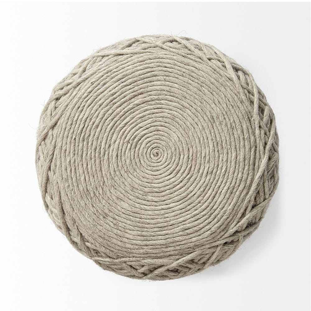 Mercana - Allium Oatmeal Handwoven Wool Cylindrical Pouf - 68729 view 5