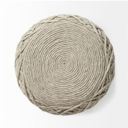 Mercana - Allium Oatmeal Handwoven Wool Cylindrical Pouf - 68729 view 5