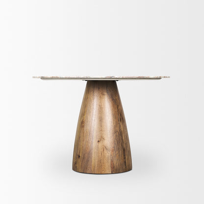 Mercana - Allyson 42" Round Brown Wood Pedestal w/ Pink Marble Top Dining Table - 70564-AB view 3