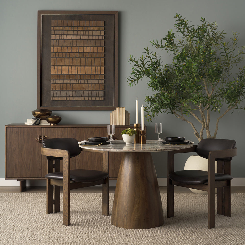 Mercana - Allyson 42" Round Brown Wood Pedestal w/ Pink Marble Top Dining Table - 70564-AB view 9