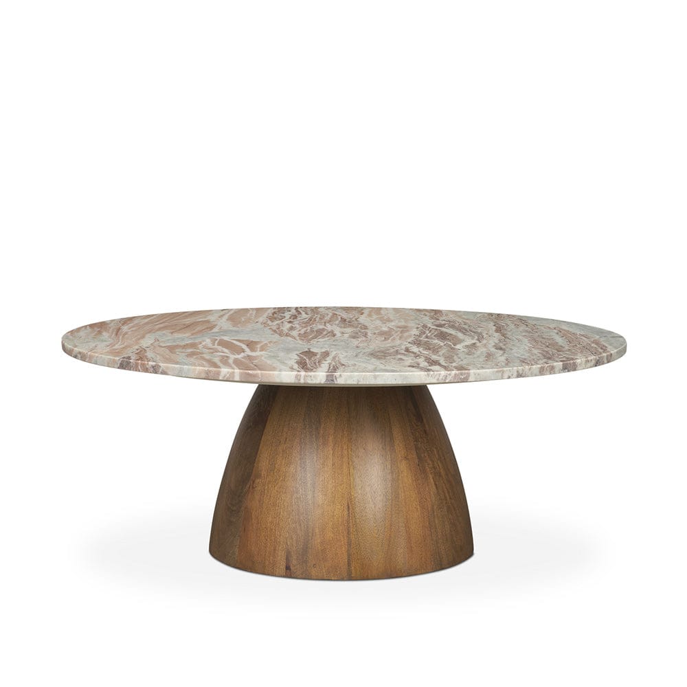 Mercana - Allyson Round Brown Pedestal w/ Pink Marble Top Coffee Table - 71102-AB view 1