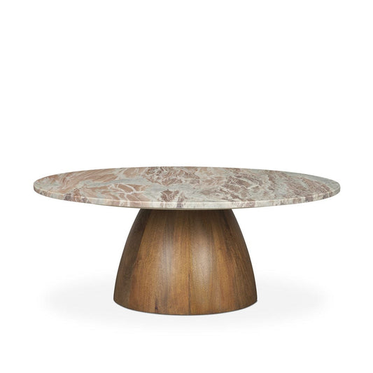 Mercana - Allyson Round Brown Pedestal w/ Pink Marble Top Coffee Table - 71102-AB view 1